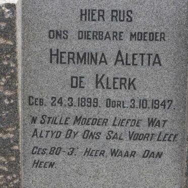 KLERK Hermina Aletta, de 1899-1947