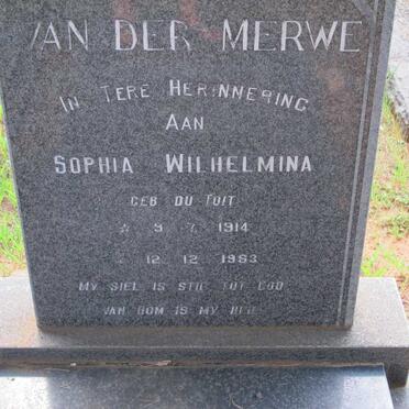 MERWE Sophia Wilhelmina, van der nee DU TOIT 1914-1983