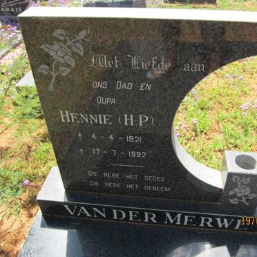 MERWE H.P., v.d. 1921-1992