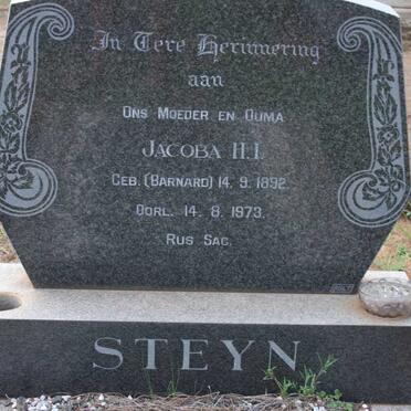 STEYN Jacoba H.I. nee BARNARD 1892-1973
