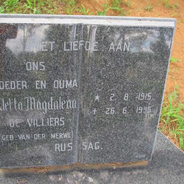 VILLIERS Aletta Magdalena, de nee V.D. MERWE 1915-1995