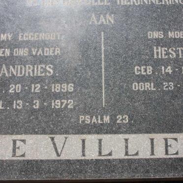 VILLIERS Andries, de 1896-1972 &amp; Hester 1904-1976