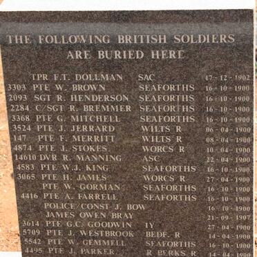 3. Memorial Plate for the British Soldiers buried at Jagersfontein