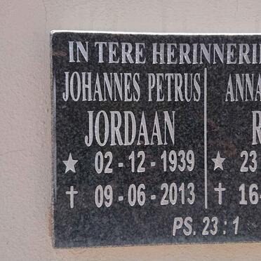 JORDAAN Johannes Petrus 1939-2013 &amp; Anna Jordaan RABE 1939-2016
