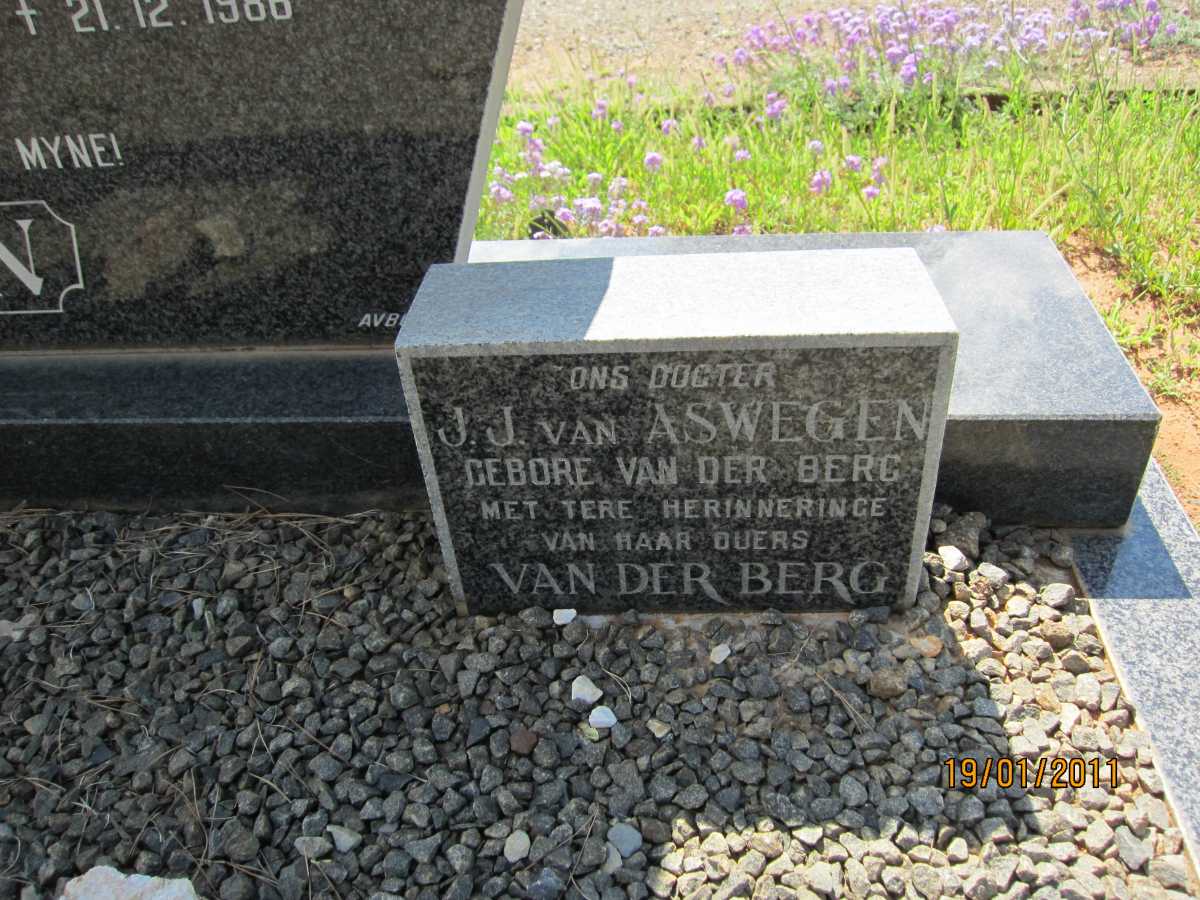 ASWEGEN Gerhardus Jacobus 1945- &amp; Johanna Jannette VAN DEN BERG 1948-1986