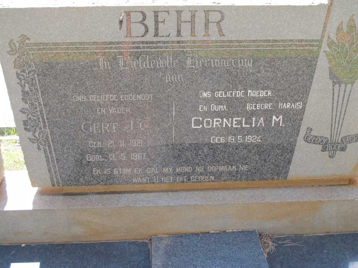 BEHR Gert J.C 1921-1967 &amp; Cornelia M. MARAIS 1924-