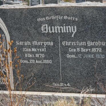DUMINY Christian Jacobus 1872-1970 &amp; Sarah Maryna MEYER 1870-1950