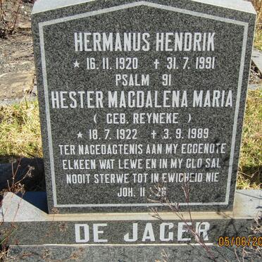 JAGER Hermanus Hendrik, de 1920-1991 &amp; Hester Magdalena Maria REYNEKE 1922-1989