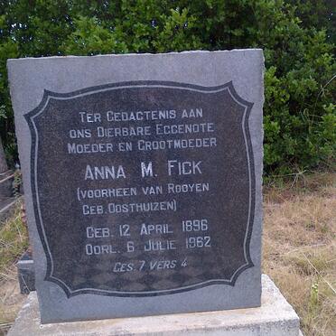 FICK Anna M. voorheen VAN ROOYEN nee OOSTHUIZEN 1896-1962