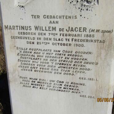 JAGER Marthinus Willem, de 1885-1900