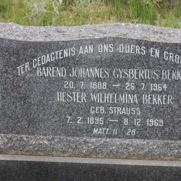 BEKKER Barend Johannes Gysbertus 1888-1964 &amp; Hester Wilhelmina STRAUSS 1895-1969