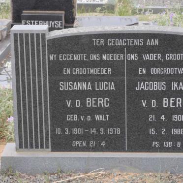 BERG Jacobus Ikabod, v.d. 1900-1988 &amp; Susanna Lucia V.D.WALT 1901-1978