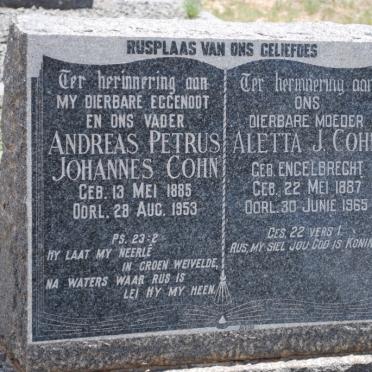 COHN Andreas Johannes Petrus 1885-1953 &amp; Aletta J. ENGELBRECHT 1887-1965