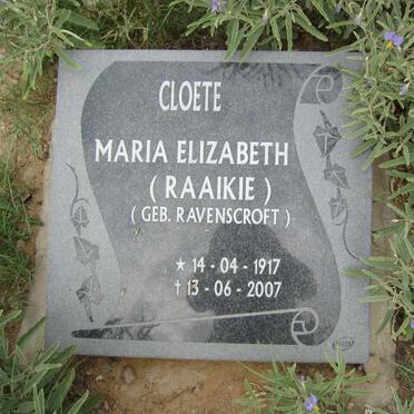 CLOETE Maria Elizabeth nee RAVENSCROFT 1917-2001