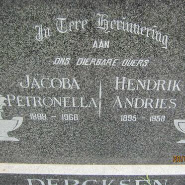 DERCKSEN Hendrik Andries 1895-1958 &amp; Jacoba Petronella 1898-1968