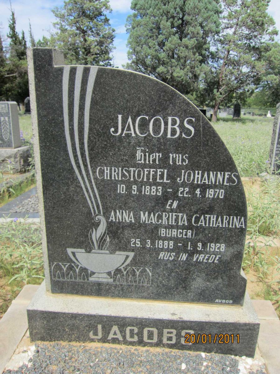 JACOBS Christoffel Johannes 1883-1970 &amp; Anna Magrieta Catharina BURGER 1888-1928