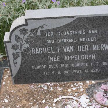 MERWE Rachel I., van der nee APPELGRYN 1901-1986