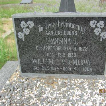 MERWE Willem J. v.d. 1874-1964 &amp; Fransina J. PRETORIUS 1872-1939