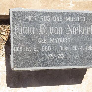 NIEKERK Anna B., van nee MYBURGH 1868-1965