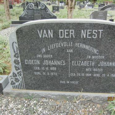 NEST Gideon Johannes, van der 1898-1970 &amp; Elizabeth Johanna BOTES 1904-1984