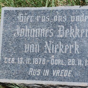 NIEKERK Johannes Bekker, van 1878-1963