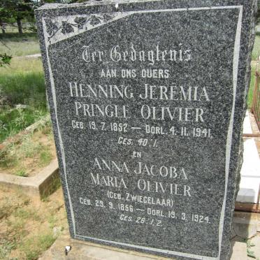 OLIVIER Henning Jeremia Pringle 1852-1941 &amp; Anna Jacoba Maria ZWIEGELAAR 1856-1924