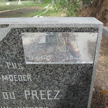 PREEZ C.M.E., du nee VAN NIEKERK 1878-1913 :: DU PREEZ Rudolph J.F. 1913-1992