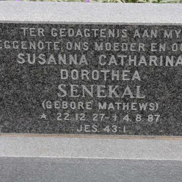 SENEKAL Susanna Catharina Dorothea nee MATTHEWS 1927-1987
