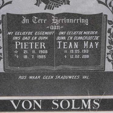 SOLMS Pieter, von 1908-1985 &amp; Jean May 1913-2001