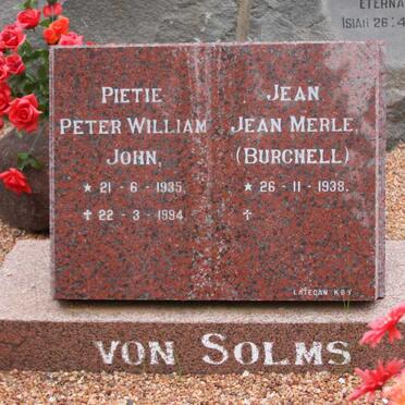 SOLMS Peter William John, von 1935-1994 &amp; Jean Merle BURCHELL 1938-