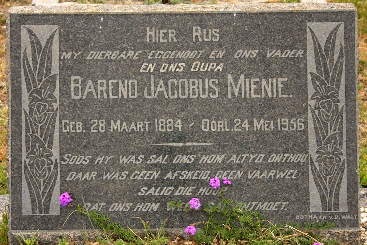 MIENIE Barend Jacobus 1884-1956