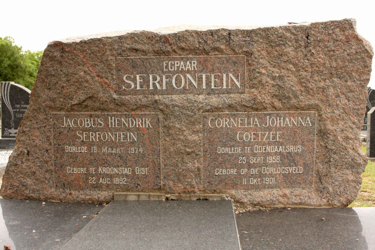 SERFONTEIN Jacobus Hendrik 1892-1974 &amp; Cornelia Johanna COETZEE 1901-1958