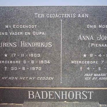 BADENHORST Lourens Hendrikus 1903-1970 &amp; Anna Johanna PIENAAR 1906-1990