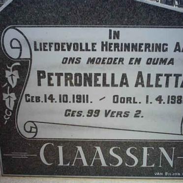 CLAASSEN Petronella Aletta 1911-1986