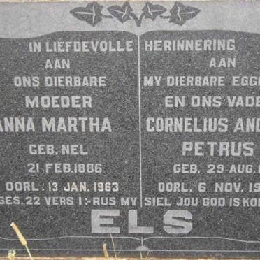 ELS Cornelius Andries Petrus 1891-1950 &amp; Anna Martha NEL 1886-1963