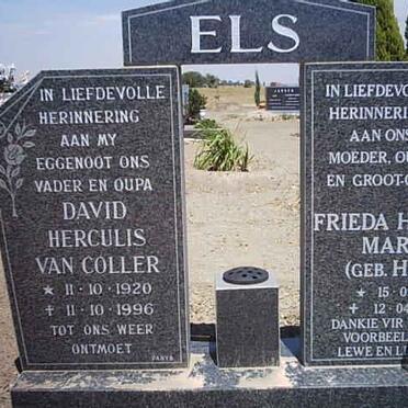 ELS David Hercules Van Coller 1920-1996 &amp; Frieda Helena Maria HEIN 1919-2001