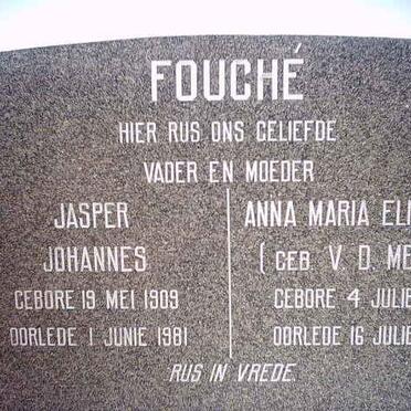 FOUCHE Jasper Johannes 1909-1981 &amp; Anna Maria Elizabeth VAN DER MERWE 1913-1981