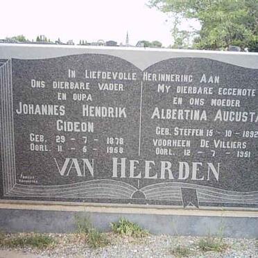 HEERDEN Johannes Hendrik Gideon, van 1878-1958 &amp; Albertina Augusta formerly DE VILLIERS nee STEFFEN 1892-1951