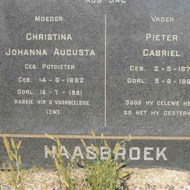 HAASBROEK Pieter Gabriel 1871-1963 &amp; Christina Johanna Augusta POTGIETER  1882-1981