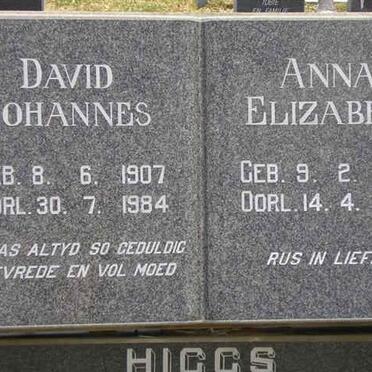 HIGGS David Johannes 1907-1984 &amp; Anna Elizabeth 1909-1997