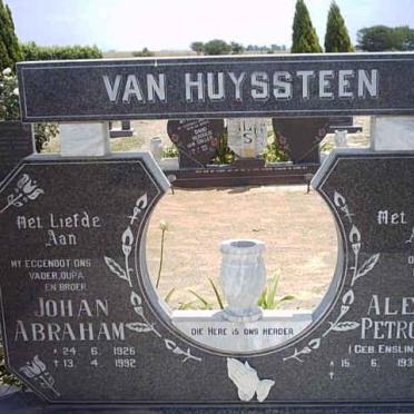 HUYSSTEEN Johan Abraham, van 1926-1992 &amp; Aletta Petronella ENSLIN 1931-