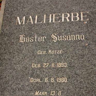 MALHERBE Hester Susanna nee KOTZE 1893-1980