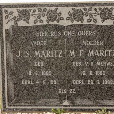 MARITZ J.S. 1883-1931 &amp; M.E. V.D. MERWE 1893-1968