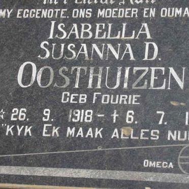 OOSTHUIZEN Isabella Susanna D. nee FOURIE 1918-1986