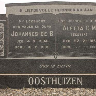 OOSTHUIZEN Johannes de B. 1904-1969 &amp; Aletta C.M. BESTER 1915-1991