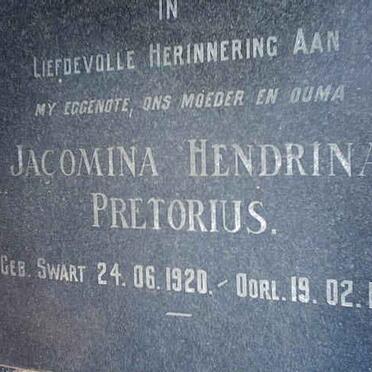 PRETORIUS Jacomina Hendrina nee SWART 1920-1989