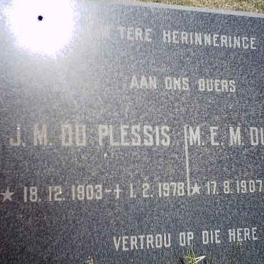 PLESSIS J.M., du 1903-1978 &amp; M.E.M. 1907-19??