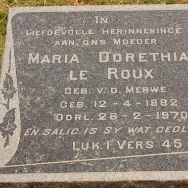 ROUX Maria Dorethea, le nee V.D. MERWE 1882-1970