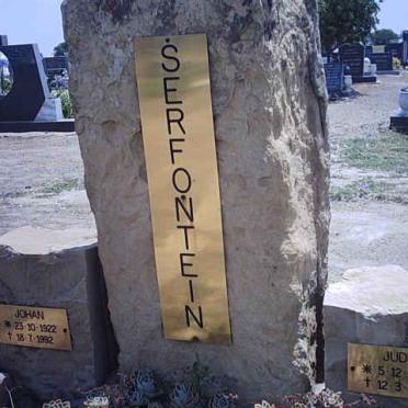 SERFONTEIN Johan 1922-1992 &amp; Judy 1925-1998