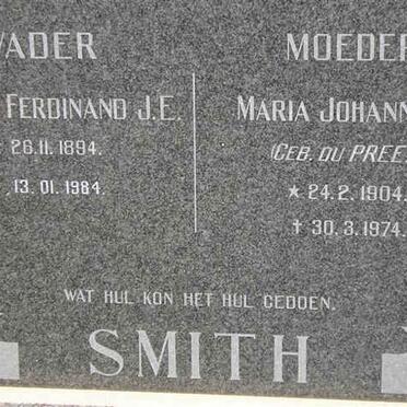 SMITH Hendrik Ferdinand J.E. 1894-1984 &amp; Maria Johanna E. DU PREEZ 1904-1974